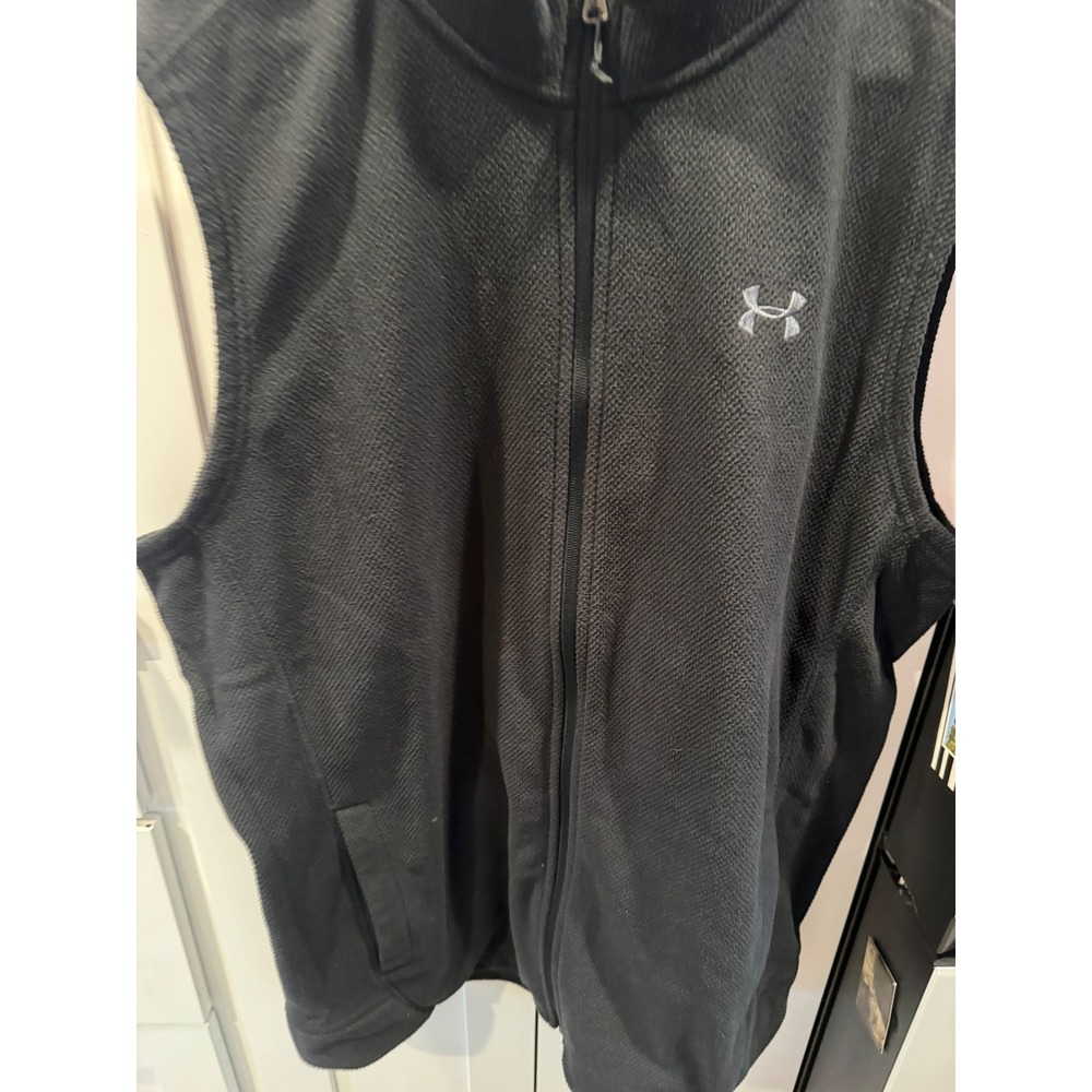 Under Armour Mens XXL Tall Black Full Zip Fleece Vest Loose Fit Textured Waffle